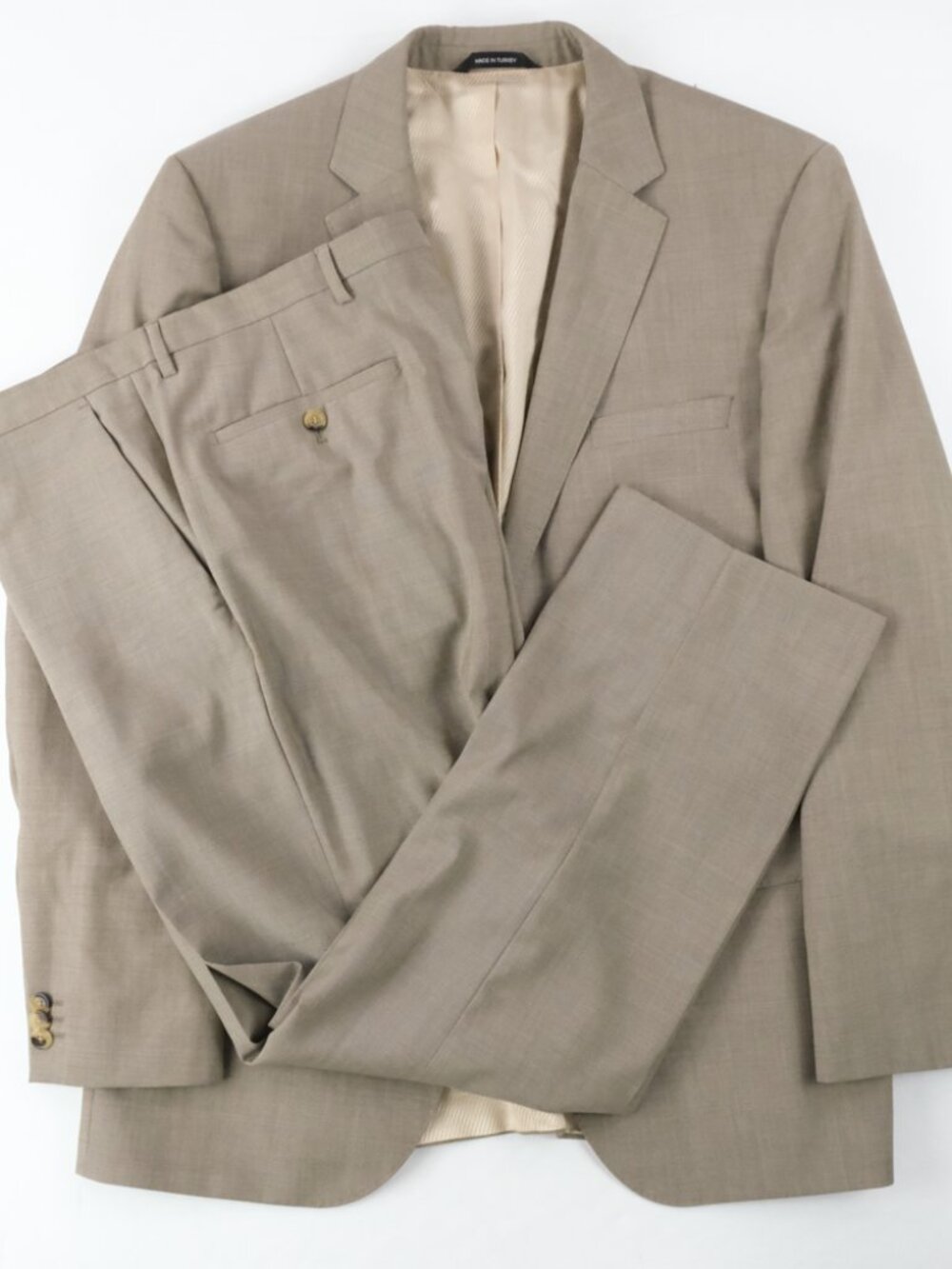 Hugo Boss Suit Mens 42R Tan 2 Button 100% Wool Pants 34x30 Flat Front Slim Fit